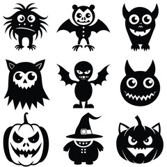 Fototapeta premium The shadow Collection of halloween silhouettes icon and characte. The website in the Halloween festival. Vector clipart illustration isolated on white background