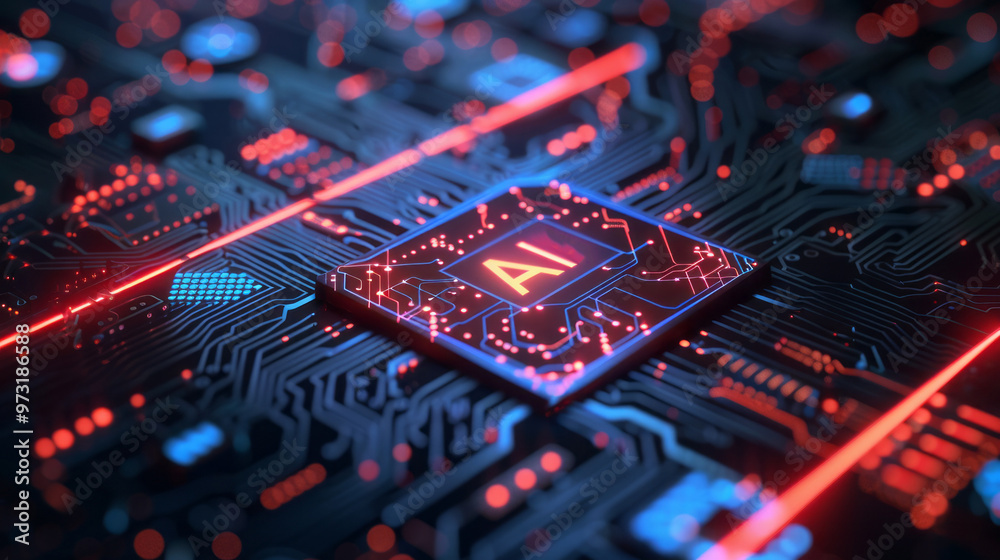 Poster A computer chip with the letters AI on it