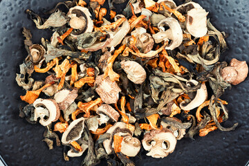 Dry wild mushrooms.