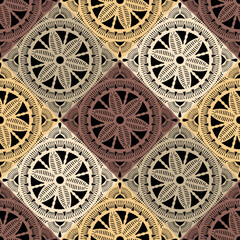 Pattern with crochet granny square wallpaper handmade decorative art design print 