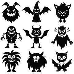 The shadow Collection of halloween silhouettes icon and characte. The website in the Halloween festival. Vector clipart illustration isolated on white background