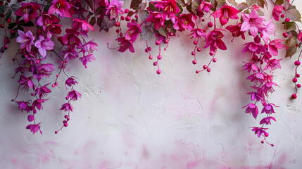 A beautiful display of pink flowers elegantly arranged against a textured wall, perfect for adding color and charm to any space.