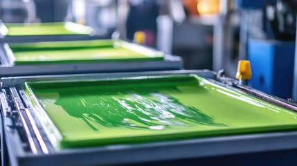 Green T-Shirt in Silk Screen Printing Machine. AI generated illustration