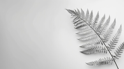 A delicate silver fern leaf elegantly placed on a minimalistic white background, showcasing nature's beauty and simplicity.