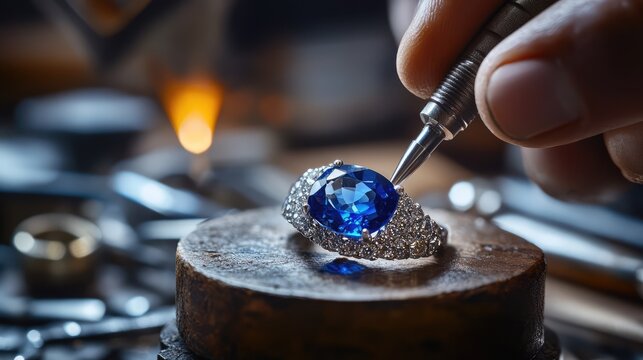 Master Jeweler Setting Gems into Jewelry Piece. AI generated illustration. - Powered by Adobe