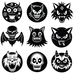 The shadow Collection of halloween silhouettes icon and characte. The website in the Halloween festival. Vector clipart illustration isolated on white background