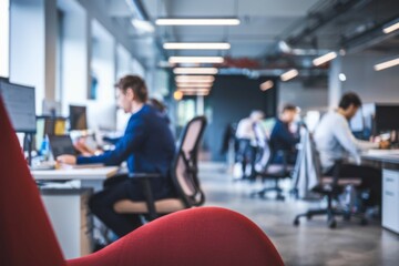 Modern office chair. Red office chair in a bright, modern office setting. The image suggests a productive and comfortable work environment.