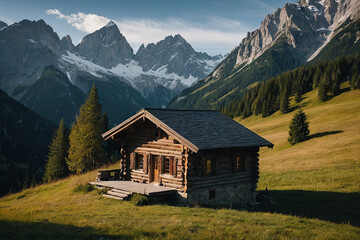 cabin in the mountains with alps around