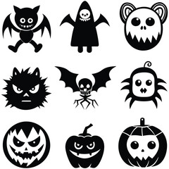 The shadow Collection of halloween silhouettes icon and characte. The website in the Halloween festival. Vector clipart illustration isolated on white background