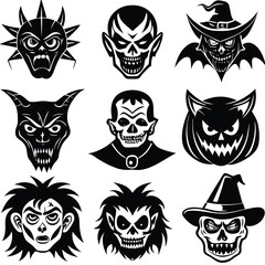 The shadow Collection of halloween silhouettes icon and characte. The website in the Halloween festival. Vector clipart illustration isolated on white background