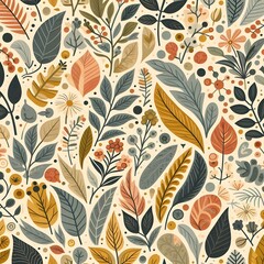 Seamless Floral Leaf Pattern Design Wallpaper Nature Design for Vintage Art Decoration Ornament Background 