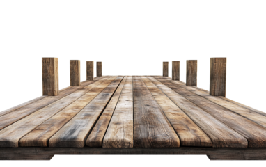Beautiful wooden pier isolated on white or transparent background