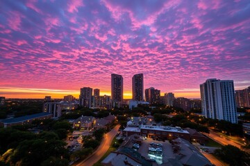 Fototapeta premium A pink skyline at sunrise, representing the hope and optimism that comes with breast cancer awareness