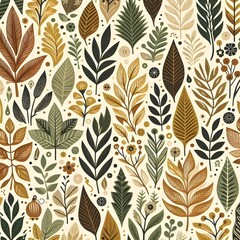 Seamless Floral Leaf Pattern Design Wallpaper Nature Design for Vintage Art Decoration Ornament Background 