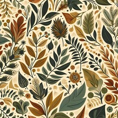 Seamless Floral Leaf Pattern Design Wallpaper Nature Design for Vintage Art Decoration Ornament Background 