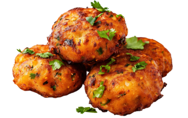 Batata vada street food isolated on white or transparent background