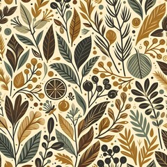 Seamless Floral Leaf Pattern Design Wallpaper Nature Design for Vintage Art Decoration Ornament Background 