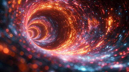 red and blue spiral. Glowing circular lines in a tunnel-like formation, suitable for abstract and technological background applications.