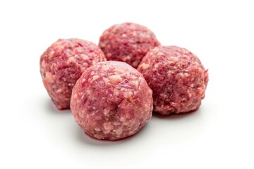 A group of meatballs arranged on a clean white surface, perfect for culinary or food-related uses
