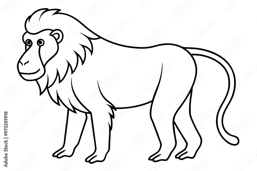 Poster baboon line art on white background