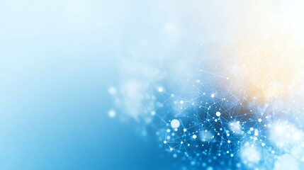 Abstract blue and white network background with white glowing dots and lines.