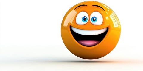 Fototapeta premium A cheerful, vibrant orange emoji with big eyes and a wide grin, showcases joy and positivity in a minimalist setting, perfect for conveying happiness and good vibes