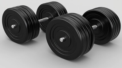 A pair of black adjustable dumbbells on a smooth surface, ideal for strength training and fitness routines.