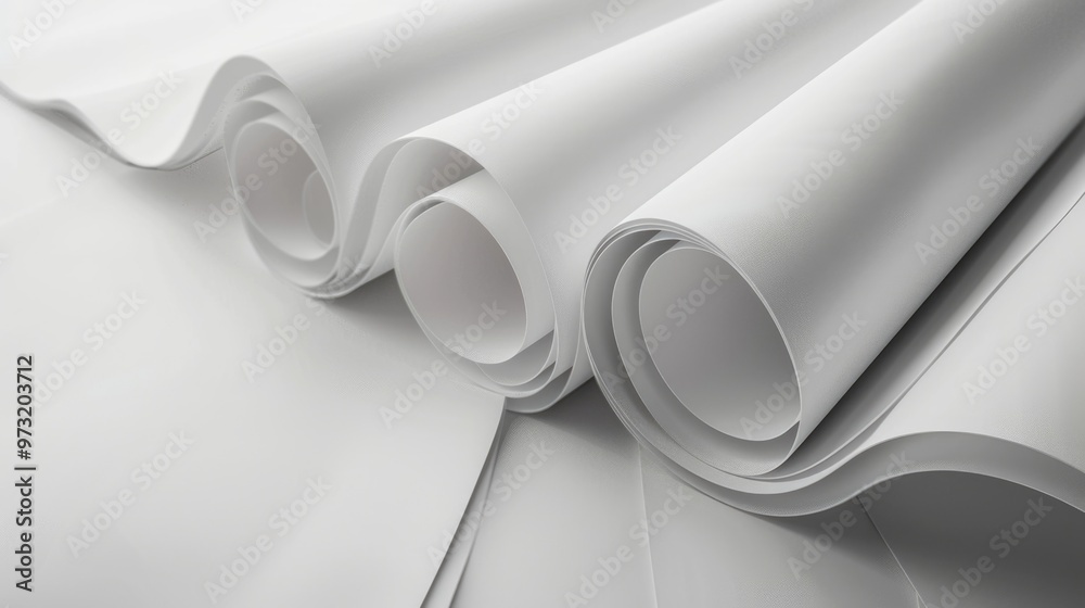 Poster three rolls of white paper stacked on top of each other, ideal for use in office or school settings