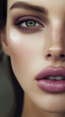 Fototapeta premium Eggplant eye makeup and pink lip editorial portrait