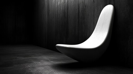 A sleek, modern chair in a minimalist setting, showcasing elegant curves and monochromatic tones in soft, dramatic lighting.