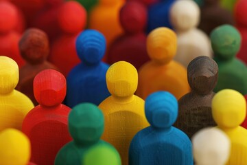 Naklejka premium A close-up view of a large group of colorful paper cutout figures standing together. Beautiful simple AI generated image