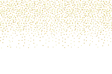 Golden glitter dust particles confetti on transparent background. Shine falling gold powder dust texture. abstract luxury gold confetti border. Luxury festive decoration design elements. PNG 