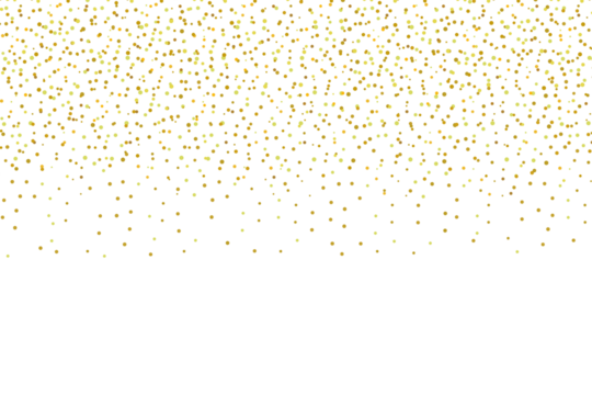 Golden glitter dust particles confetti on transparent background. Shine falling gold powder dust texture. abstract luxury gold confetti border. Luxury festive decoration design elements. PNG 