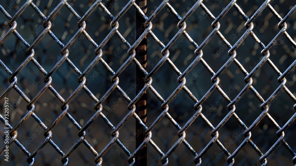 Aufkleber a close-up view of a chain link fence with metal mesh and wire