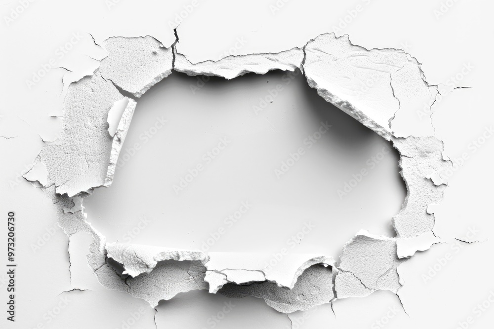 Poster a hole in a white wall with some paint on it, useful for background or texture image