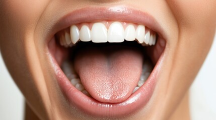 Realistic open mouth depiction with detailed tongue and teeth for dental health projects