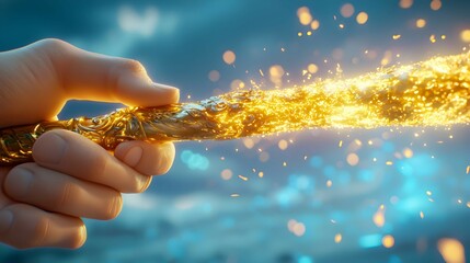 Golden Energy Flowing From Hand   Abstract Power Concept