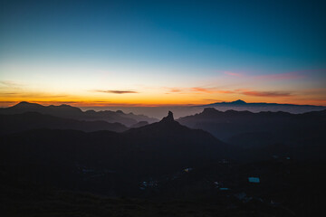 Mountain and landscape view, sunset at Roque Nublo park on Gran Canaria island, Spain
