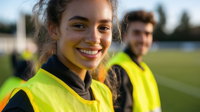 Youthful energy: smiling athletes in bright sportswear on a sunny day