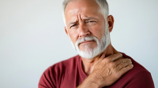 Senior man experiencing shoulder pain - health and lifestyle concept for medical posters