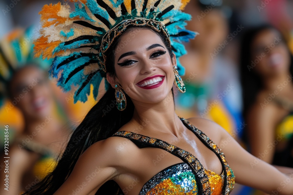 Wall mural Rio Carnival performers executing breathtaking Samba moves, synchronized to the rhythm of traditional Brazilian music