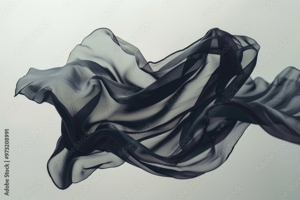 Poster a close-up view of a sheer fabric in black and white, often used as a texture or background