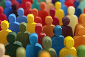 Obraz premium A tightly framed scene of a diverse, paper cut-out crowd, each figure distinct yet part of a larger, colorful community. Beautiful simple AI generated image
