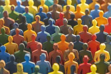 Fototapeta premium Large, vibrant crowd of diverse paper-cutout people, symbolizing unity, diversity, and community in a colorful style.. Beautiful simple AI generated image