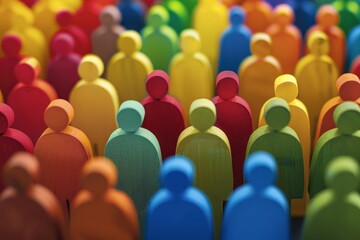 Fototapeta premium Large, vibrant crowd of diverse paper-cutout people, symbolizing unity, diversity, and community in a colorful style.. Beautiful simple AI generated image