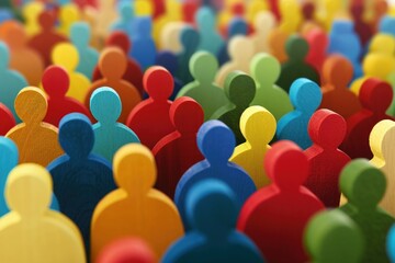 Obraz premium Large, vibrant crowd of diverse paper-cutout people, symbolizing unity, diversity, and community in a colorful style.. Beautiful simple AI generated image