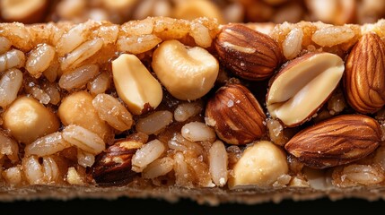 Obraz premium Close-up of rice bar with brown sugar and peanuts – perfect for healthy snacking or food photography