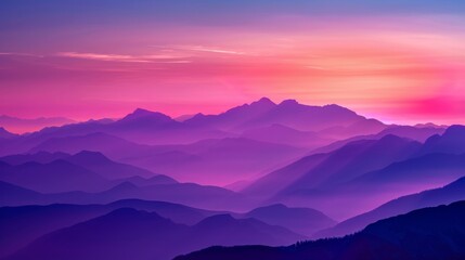 Fototapeta premium Mountain silhouettes with sunrise glow, colorful morning sky Close-up photo with clean background