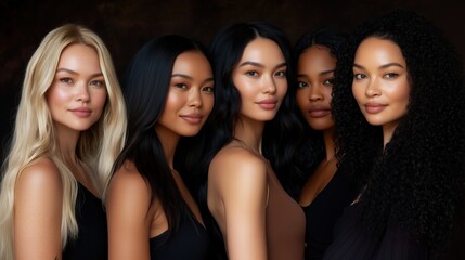 Obraz premium Diverse beauty: cinematic portrait of five women embracing global elegance