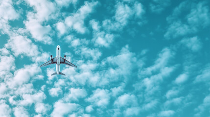 Airplane Flying Against a Clear Sky – Captivating Image of a Airplane Soaring Through the Open Sky, Perfect for Travel, Aviation, Adventure Themes, and Sky-Related Visuals in  Creative Projects.